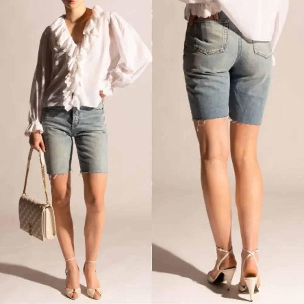 Saint Laurent Jean Short Bermuda Denim Raw Hem Winter Blue 29 Distressed Y2K